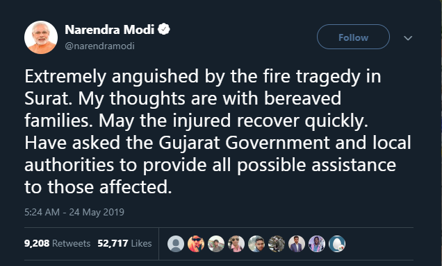 انڈین وزیر اعظم نے واقعے پر غم کا اظہار کیا ہے